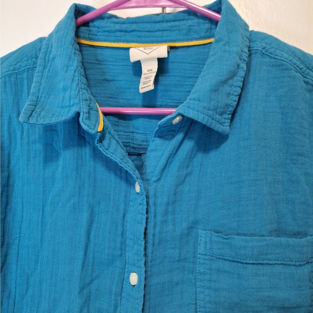 St John's Bay Womens Cotton Shirt Sz XXL Teal Turquoise - Picture 2 of 7
